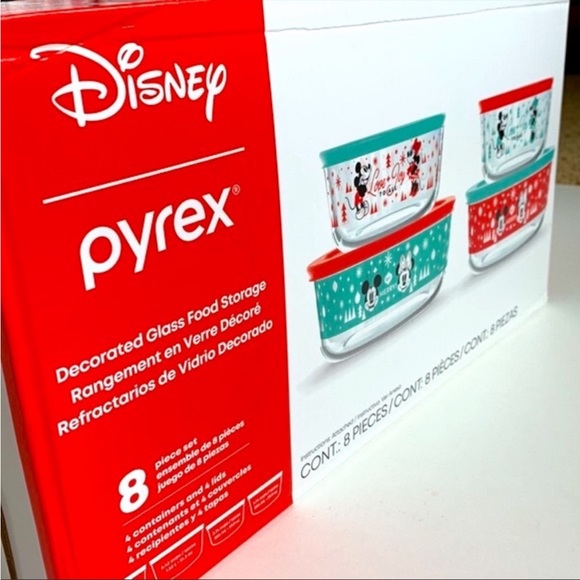 NIB Pyrex Disney Christmas Mickey & Minnie Mouse Decorated Glass Containers Lids - Picture 6 of 7